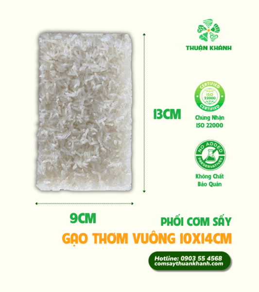 Cơm cháy là gì? Từ món ăn dân dã đến sản phẩm OEM, nguồn sỉ và cơ hội xuất khẩu 3 Phôi cơm sấy chữ nhật gạo thơm 6X9CM