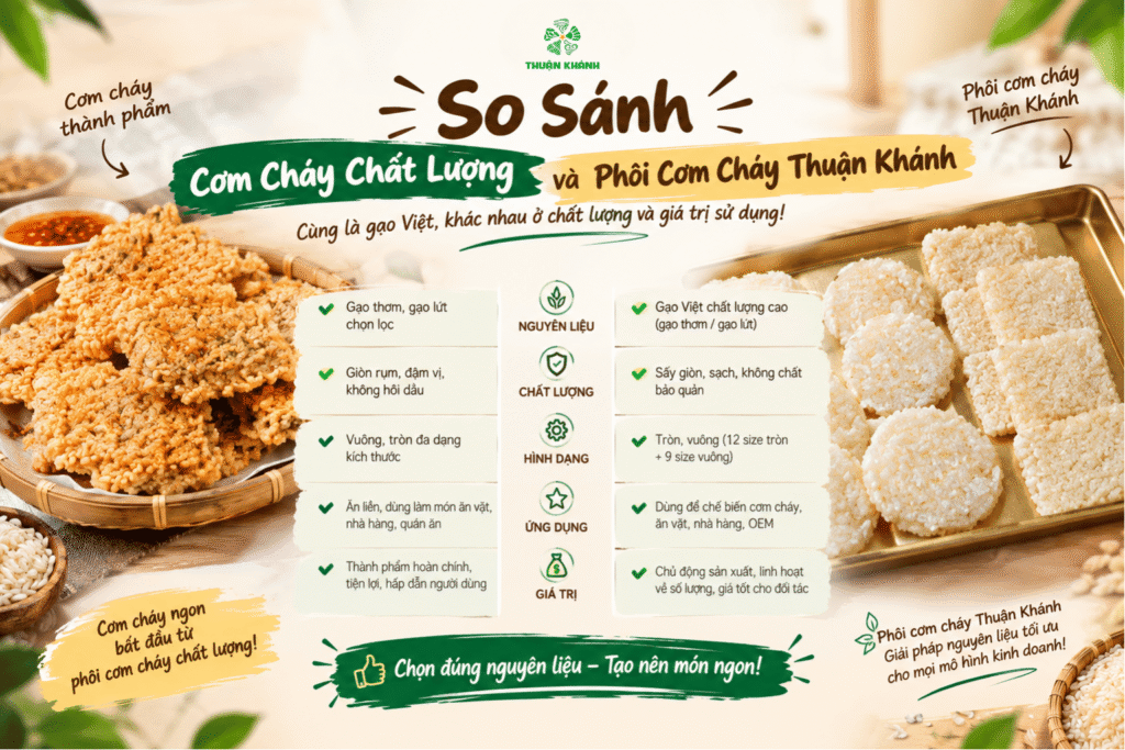 So Sánh Cơm Cháy Chất Lượng Và Phôi Cơm Cháy Thuận Khánh