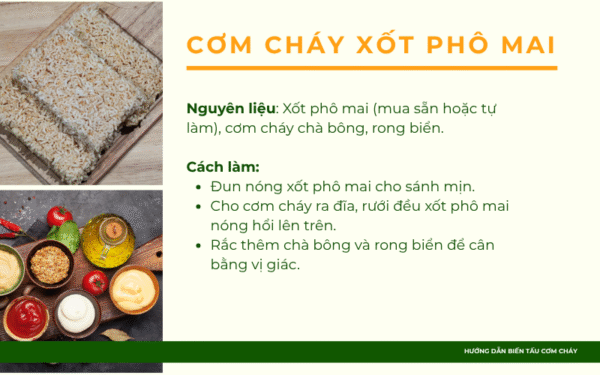 Cơm cháy chà bông xốt phô mai công thức làm món ăn vặt béo ngậy
