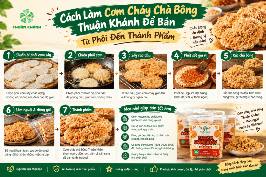 Cách Làm Cơm Cháy Chà Bông Thuận Khánh Để Bán: Từ Phôi Đến Thành Phẩm